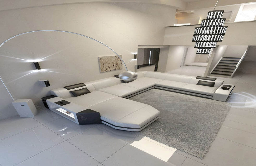 XXL Wohnlandschaft Mega Prato U-Form in Leder