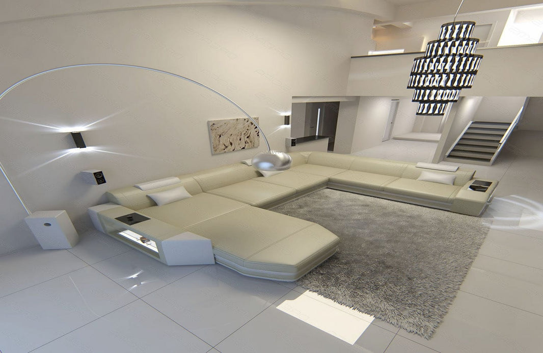 XXL Wohnlandschaft Mega Prato U-Form in Leder