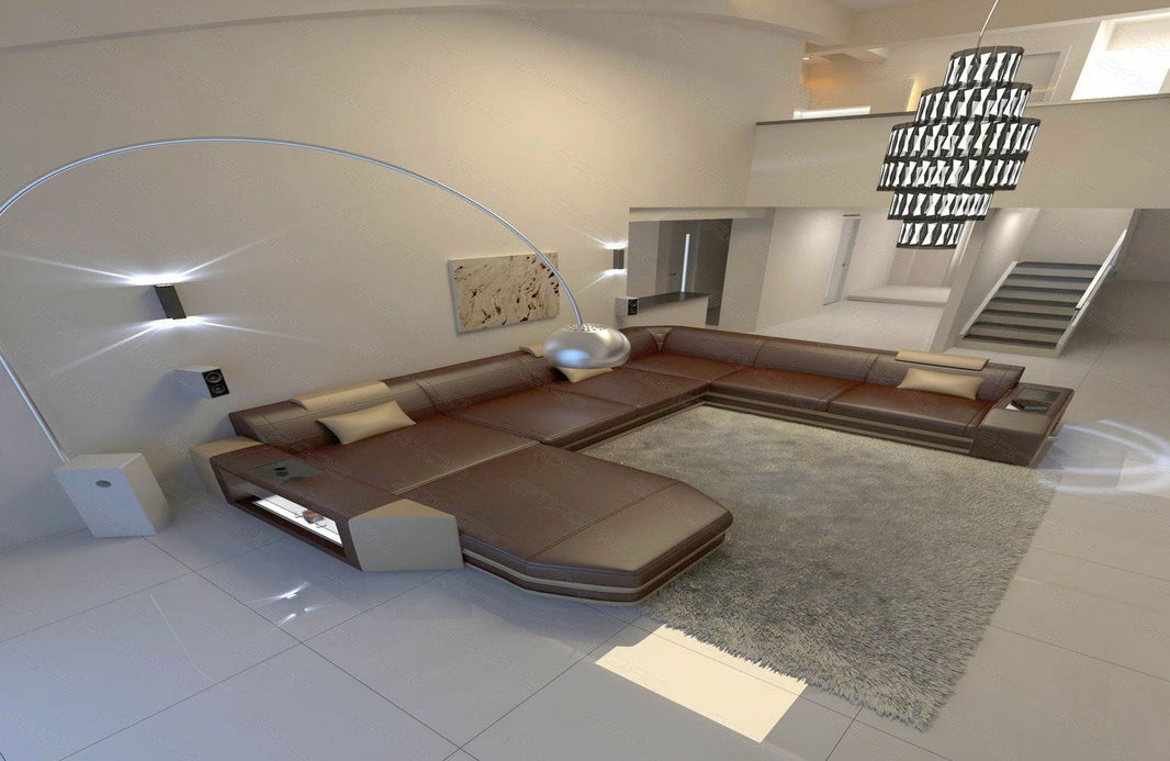 XXL Wohnlandschaft Mega Prato U-Form in Leder