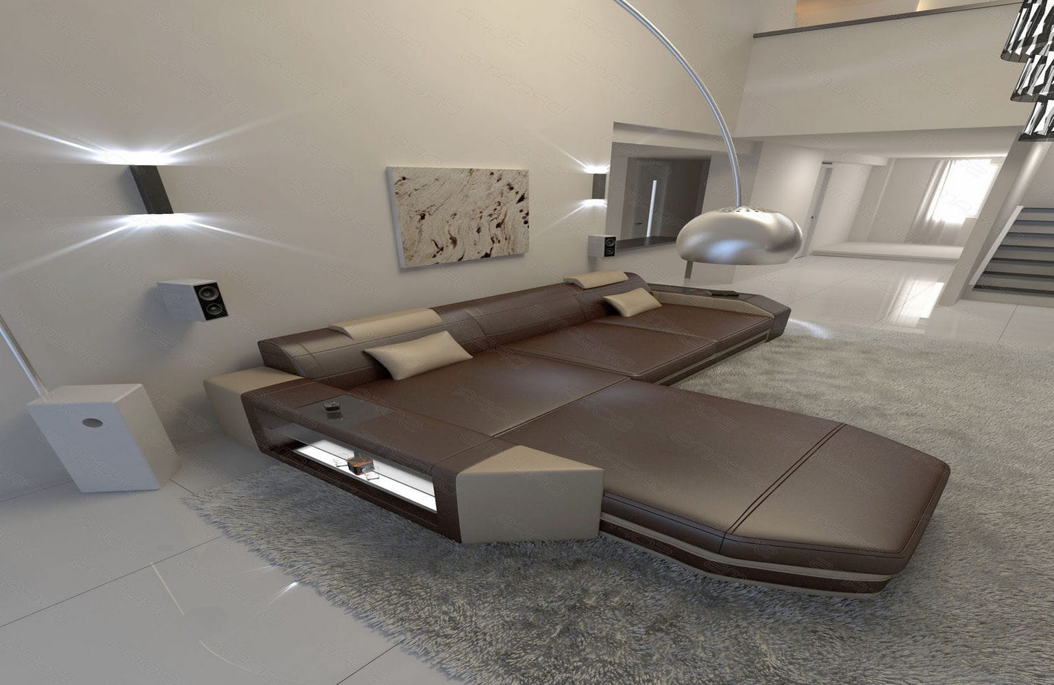 Mini Ecksofa Prato L-Form dunkelbraun-sandbeige