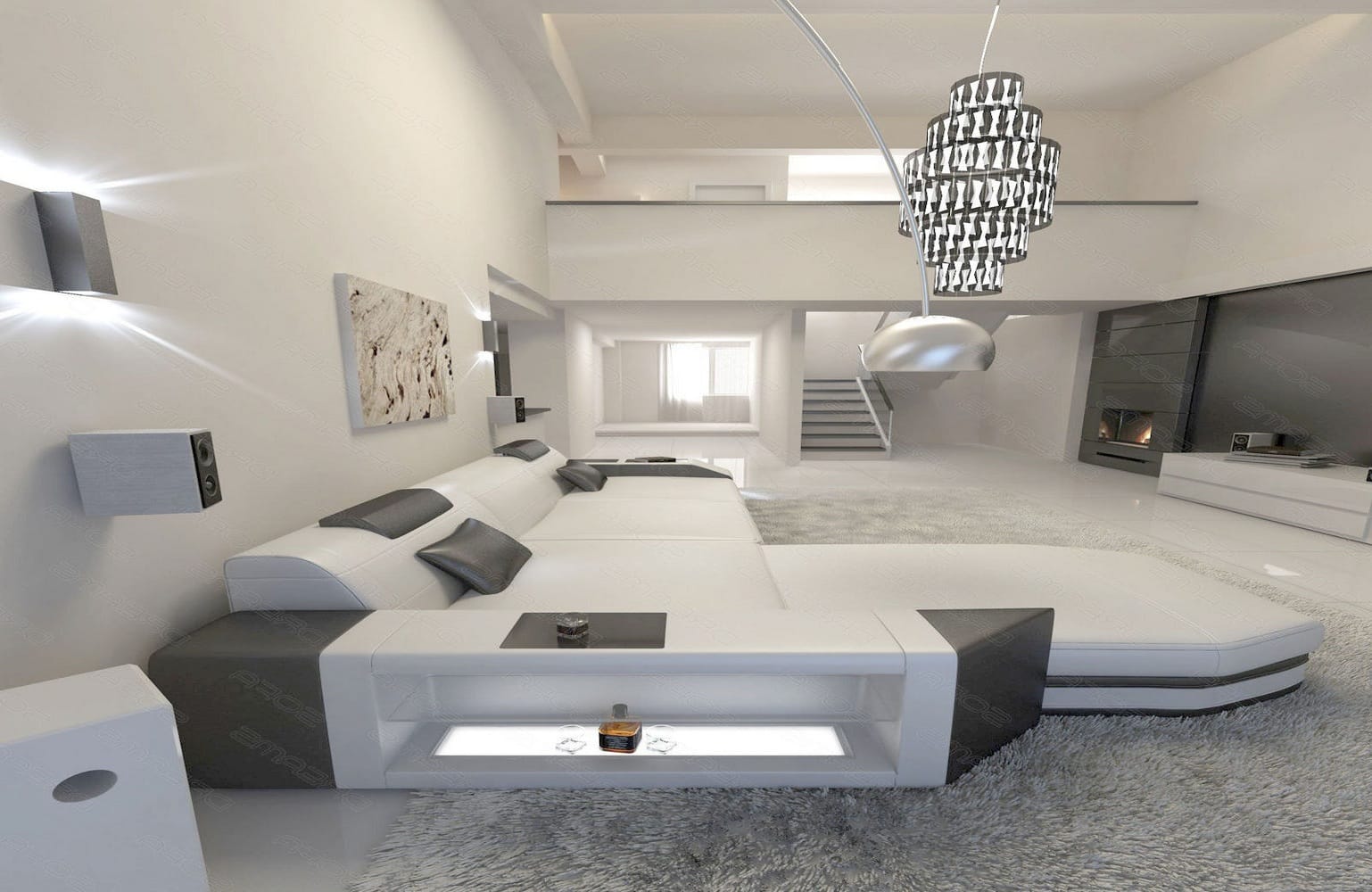 Mini Ecksofa Prato L Form weiß-schwarz