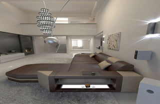 Mini Ecksofa Prato L-Form in Leder Dunkelbraun-Sandbeige