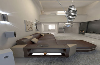 Ecksofa Prato L-Form in Leder dunkelbraun-sandbeige