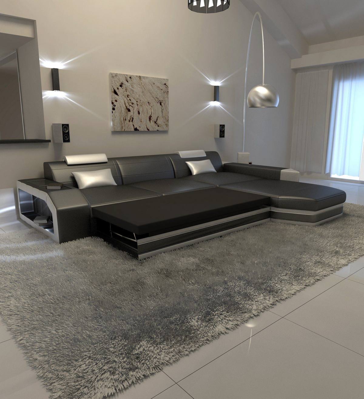 Ecksofa Prato L-Form in Leder dunkelbraun-sandbeige