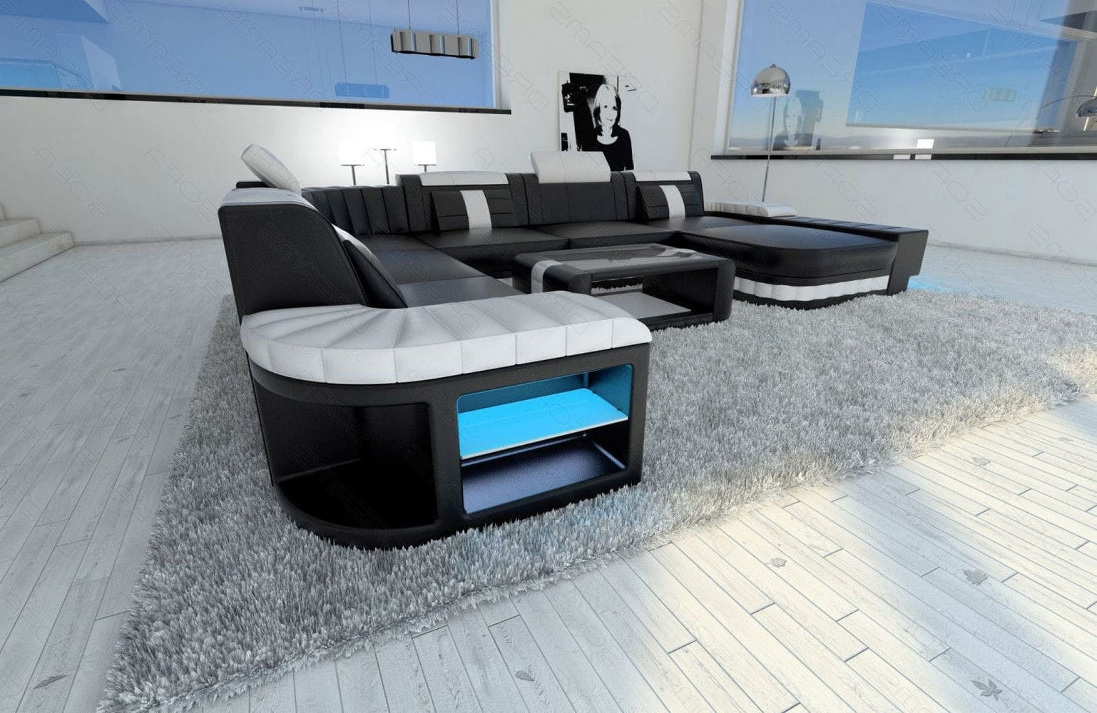 Mini XXL Wohnlandschaft Bellagio schwarz-weiß