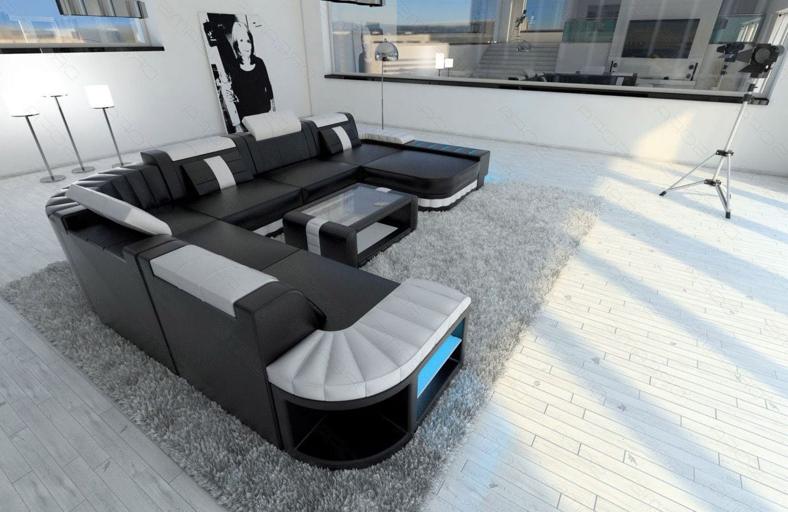 Mini XXL Wohnlandschaft Bellagio schwarz-weiß