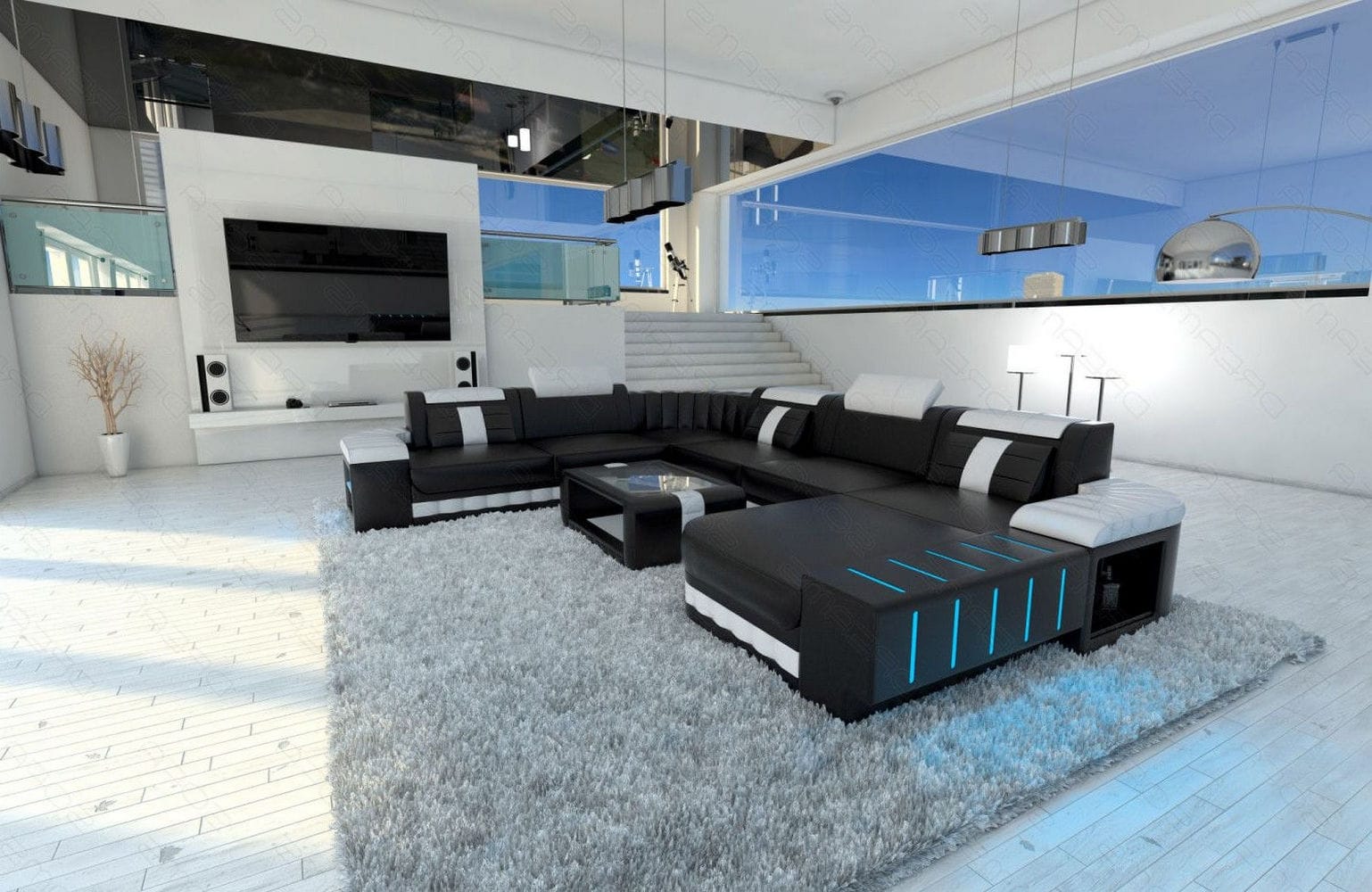 Mini XXL Wohnlandschaft Bellagio schwarz-weiß