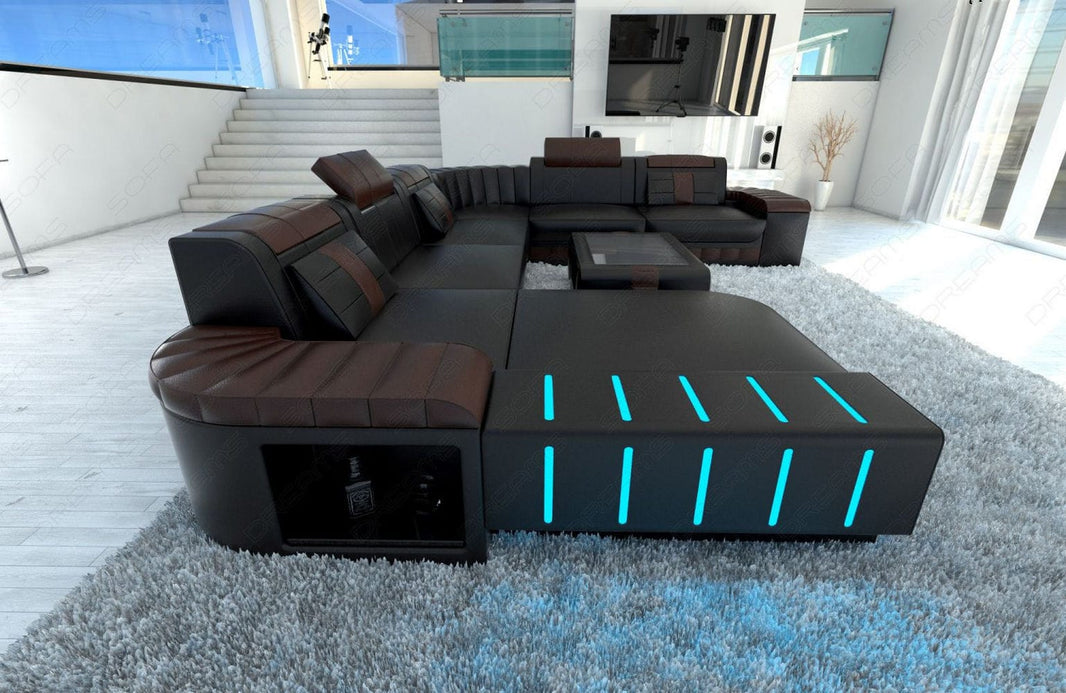 Mini XXL Wohnlandschaft Bellagio U-Form in Leder