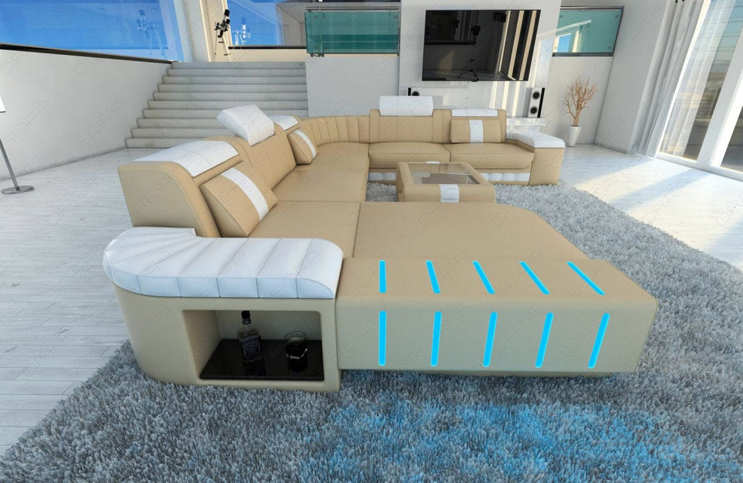 Mini XXL Wohnlandschaft Bellagio U-Form in Leder