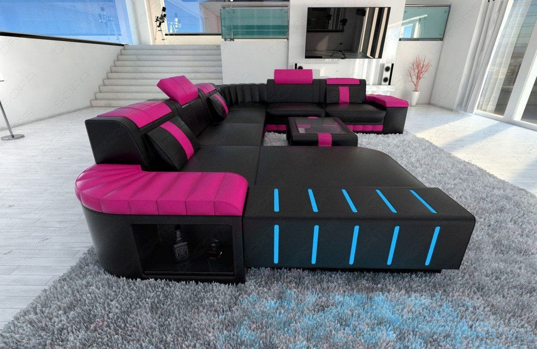 Mini XXL Wohnlandschaft Bellagio U-Form in Leder