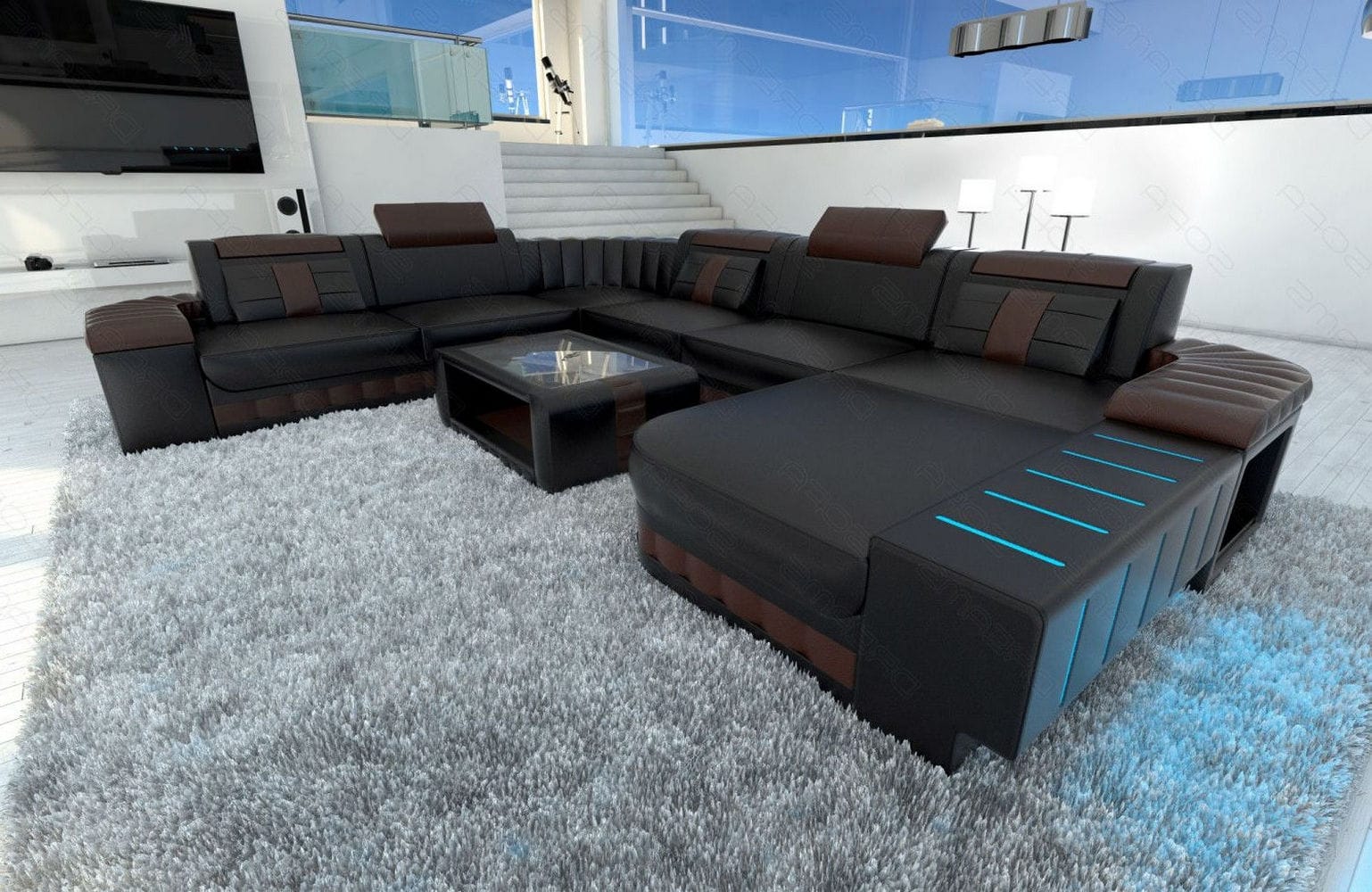 XXL Leder Wohnlandschaft Bellagio mit LED