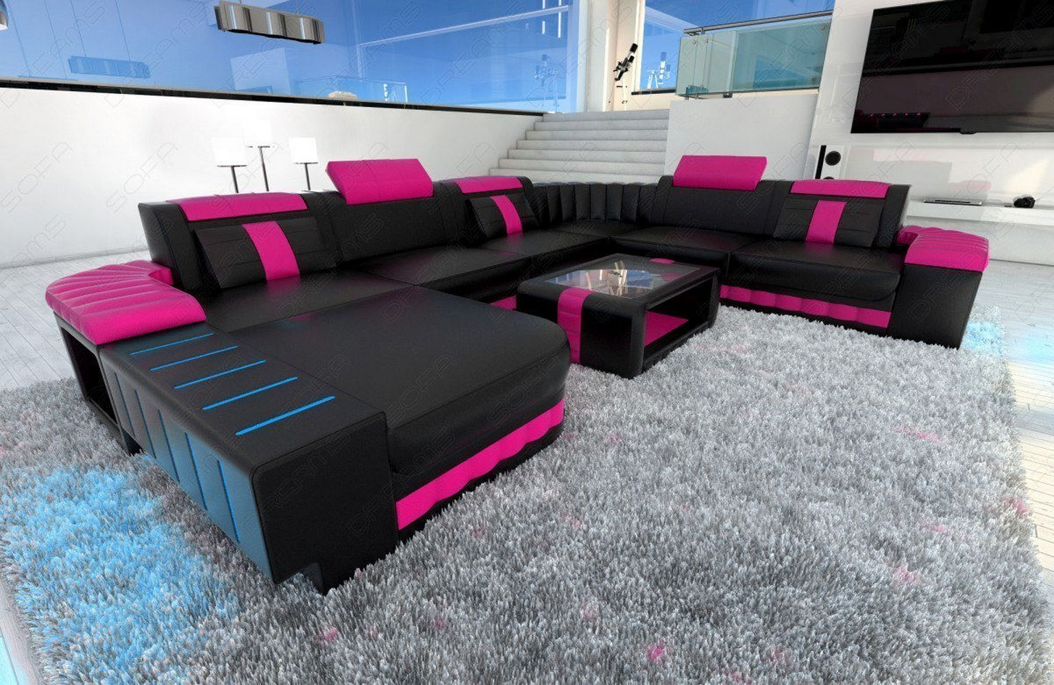 XXL Leder Wohnlandschaft Bellagio mit LED