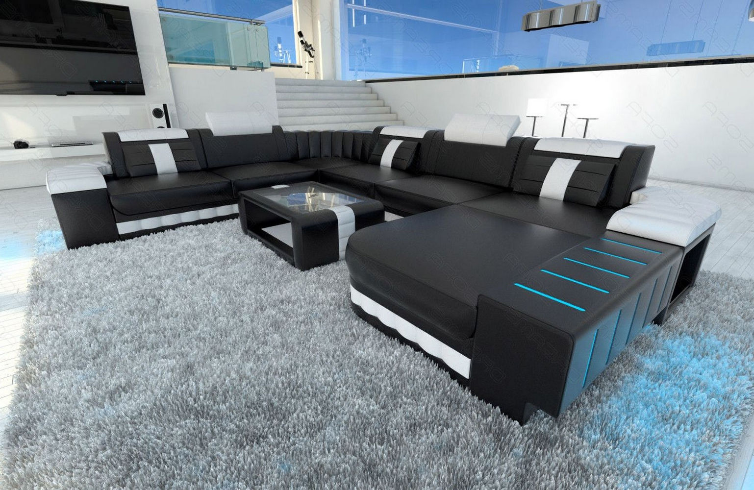 XXL Leder Wohnlandschaft Bellagio mit LED