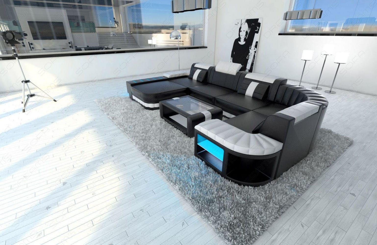 Mini Wohnlandschaft Bellagio U-Form schwarz-weiß