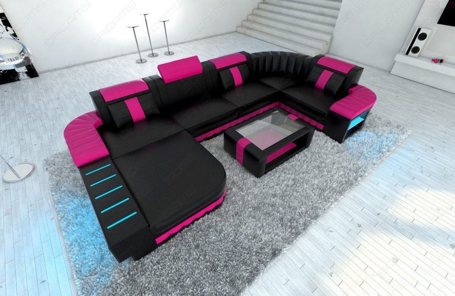 Mini Wohnlandschaft Bellagio U Form schwarz-pink