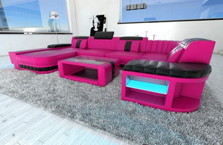 Mini Wohnlandschaft Bellagio U-Form in Leder Pink-Schwarz