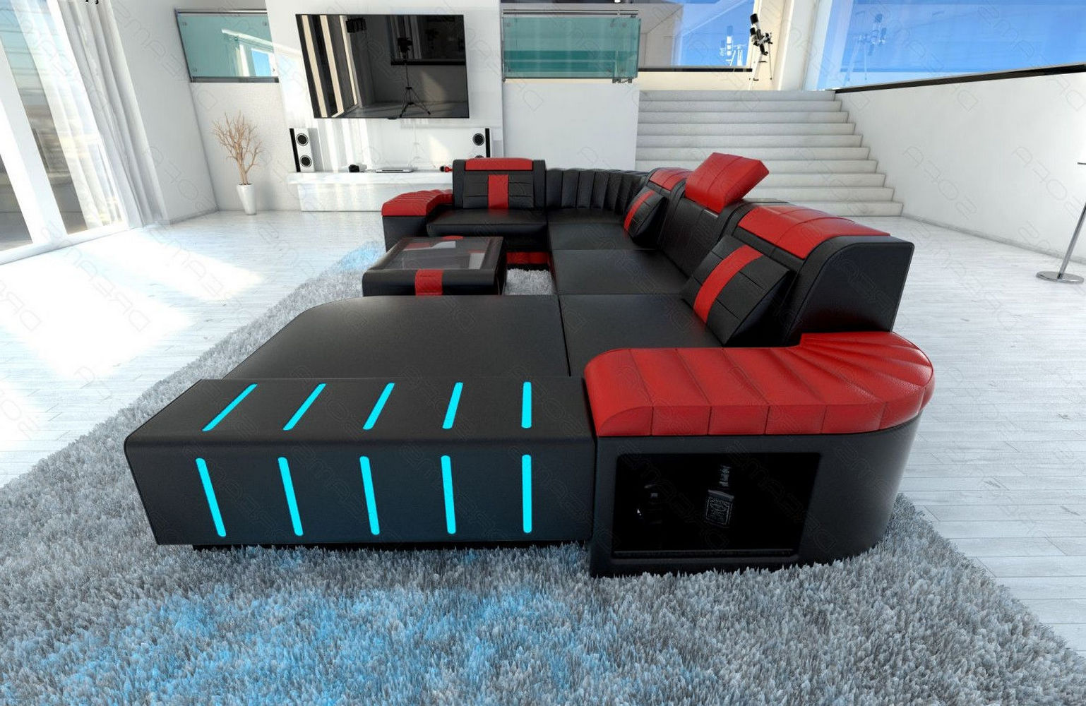 Designer Wohnlandschaft Bellagio U-Form mit LED