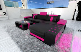 Mini Couch Bellagio L-Form in Leder Schwarz-Pink
