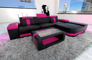 Mini Couch Bellagio L-Form in Leder Schwarz-Pink