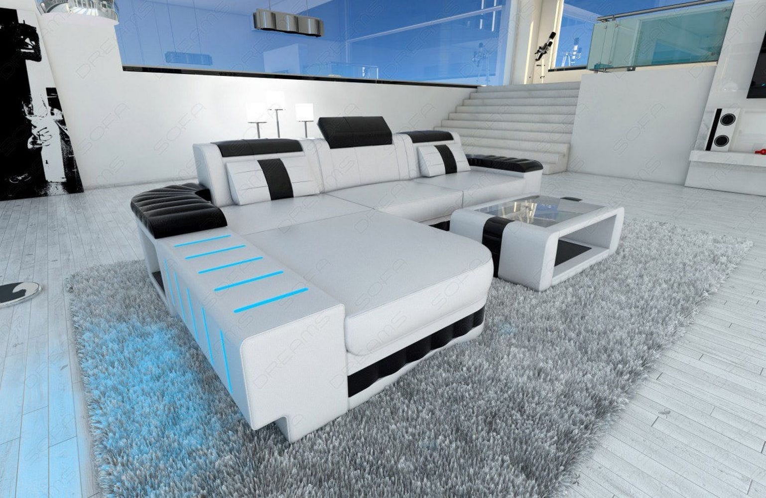 Ecksofa Bellagio L Form weiß-schwarz