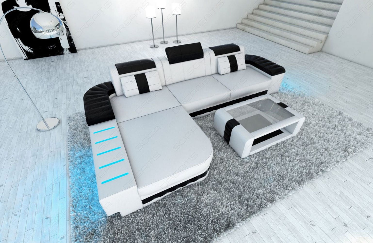 Ecksofa Bellagio L Form weiß-schwarz
