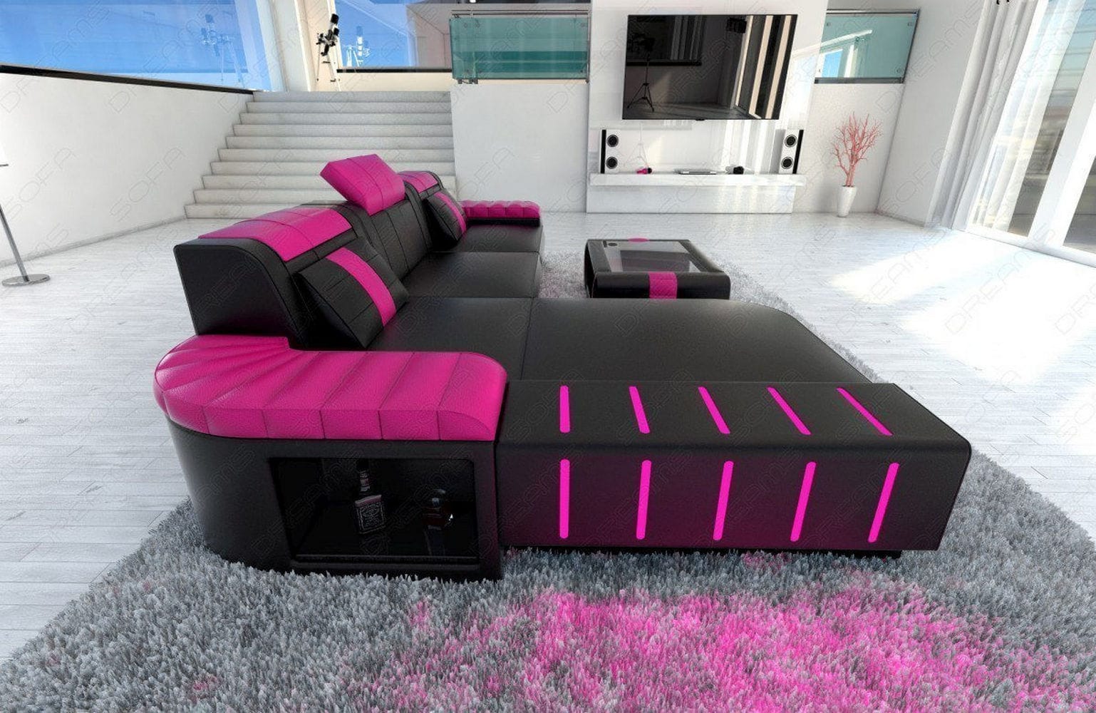 Ecksofa Bellagio L Form schwarz-pink