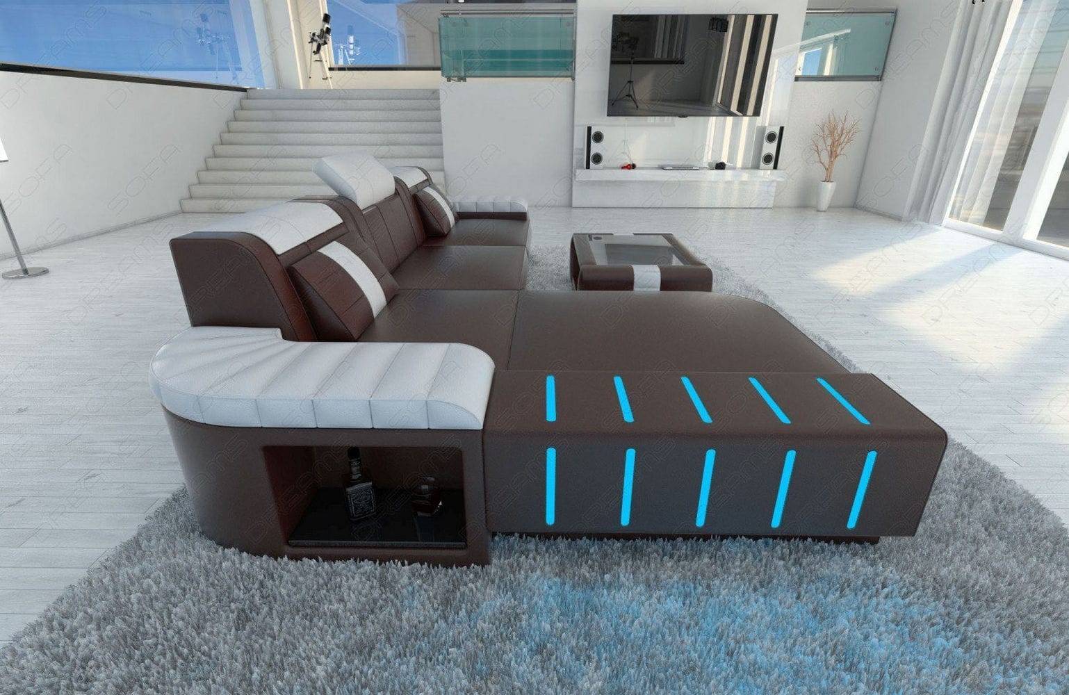 Ecksofa Bellagio L Form dunkelbraun-weiß