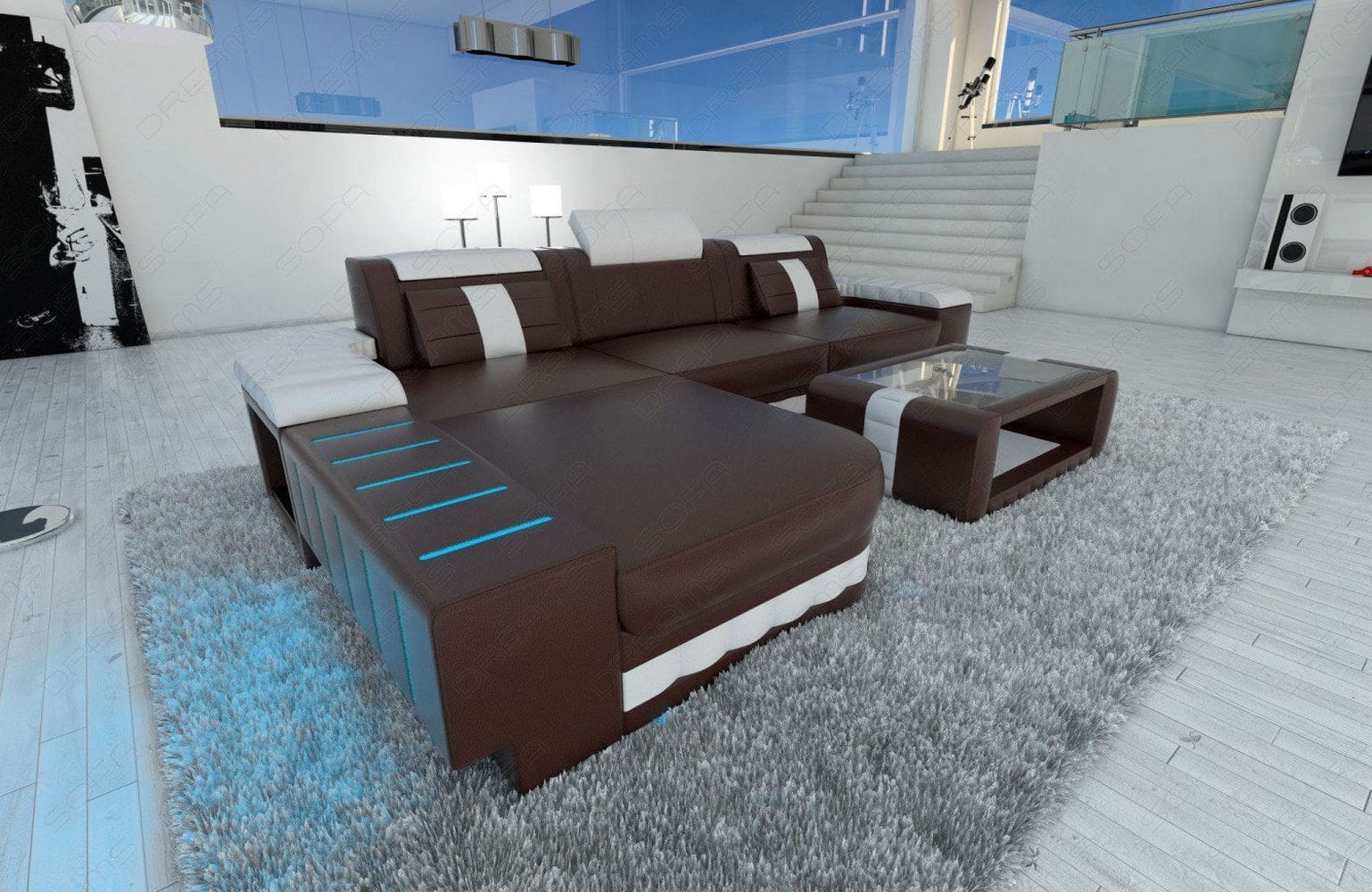 Ecksofa Bellagio L Form dunkelbraun-weiß