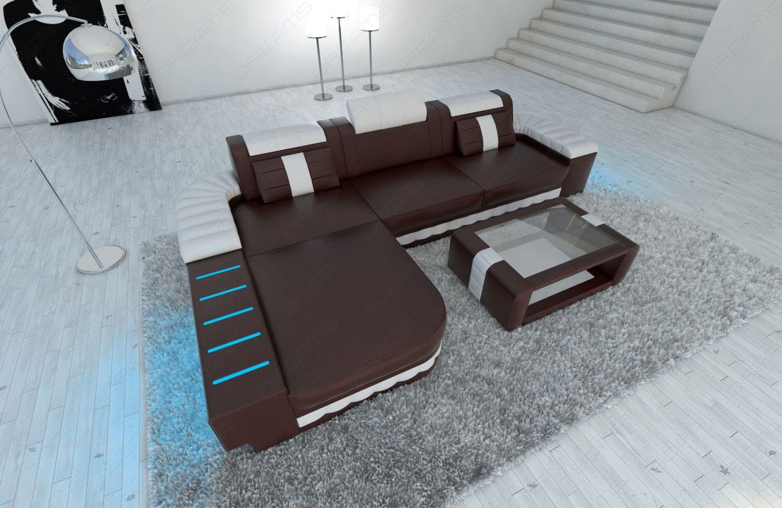 Ecksofa Bellagio L Form dunkelbraun-weiß