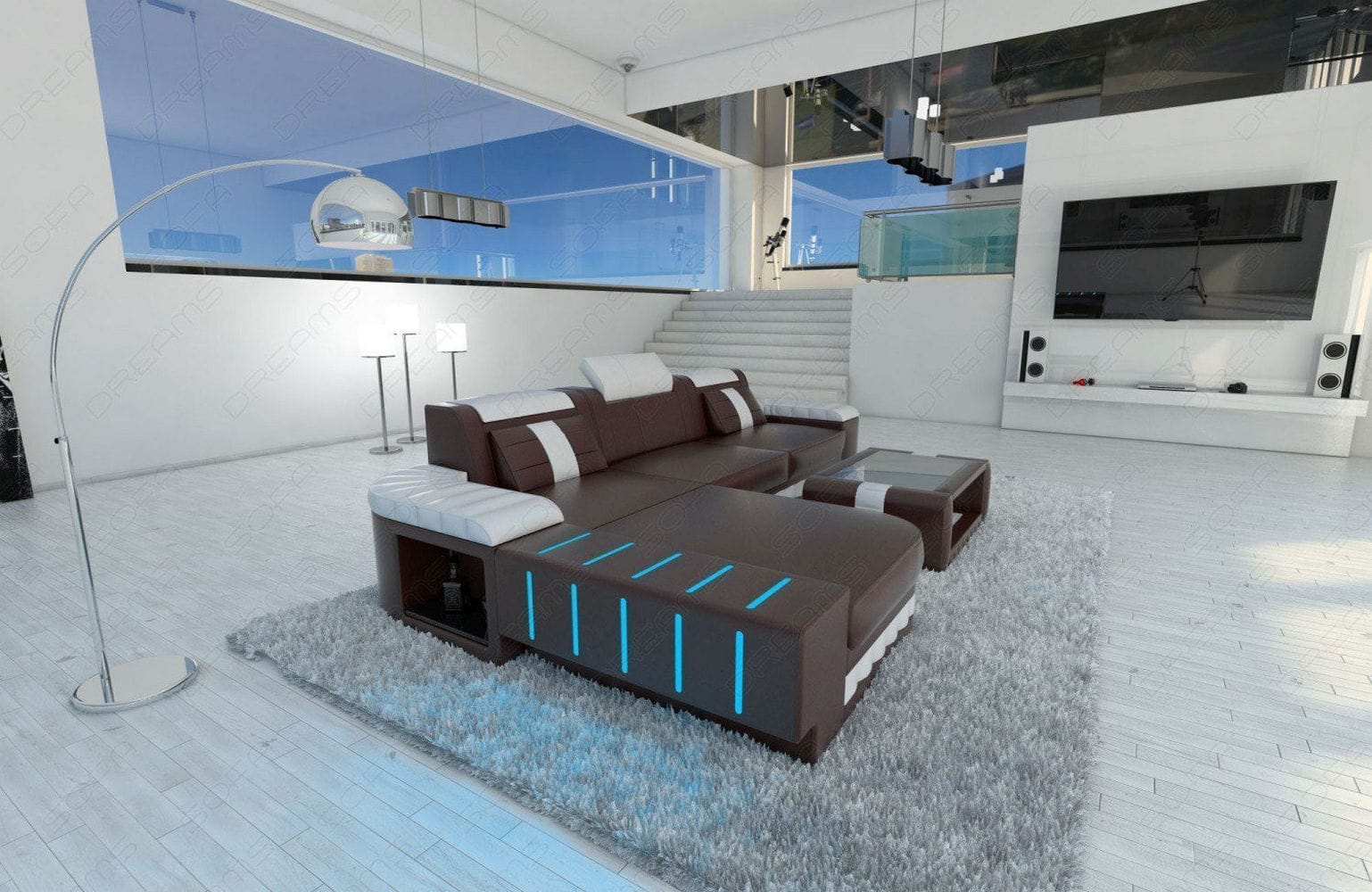 Ecksofa Bellagio L Form dunkelbraun-weiß