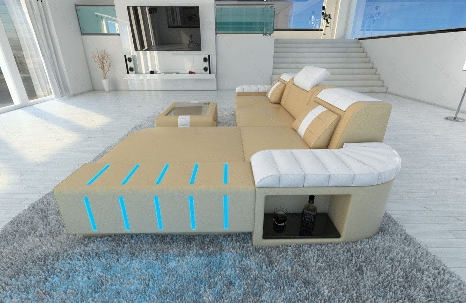 Ecksofa Bellagio L Form sandbeige-weiß