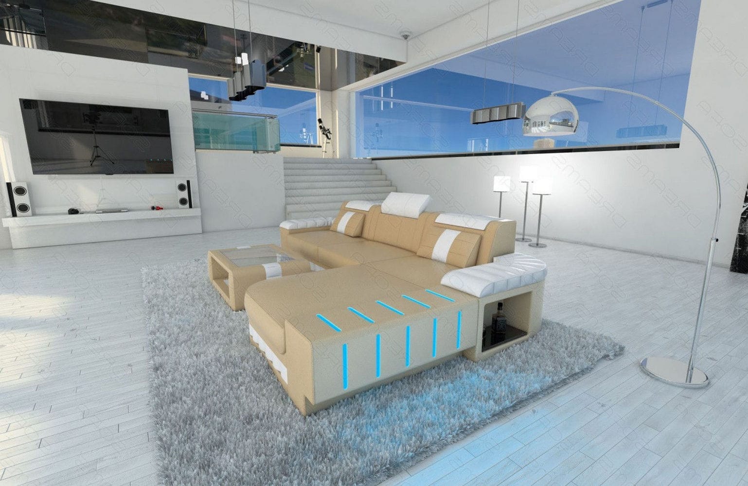 Ecksofa Bellagio L Form sandbeige-weiß