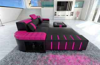 Ecksofa Bellagio L-Form in Leder schwarz-pink