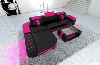 Ecksofa Bellagio L-Form in Leder schwarz-pink