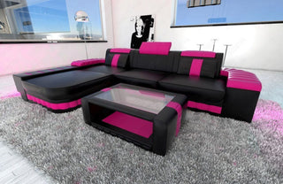 Ecksofa Bellagio L-Form in Leder schwarz-pink