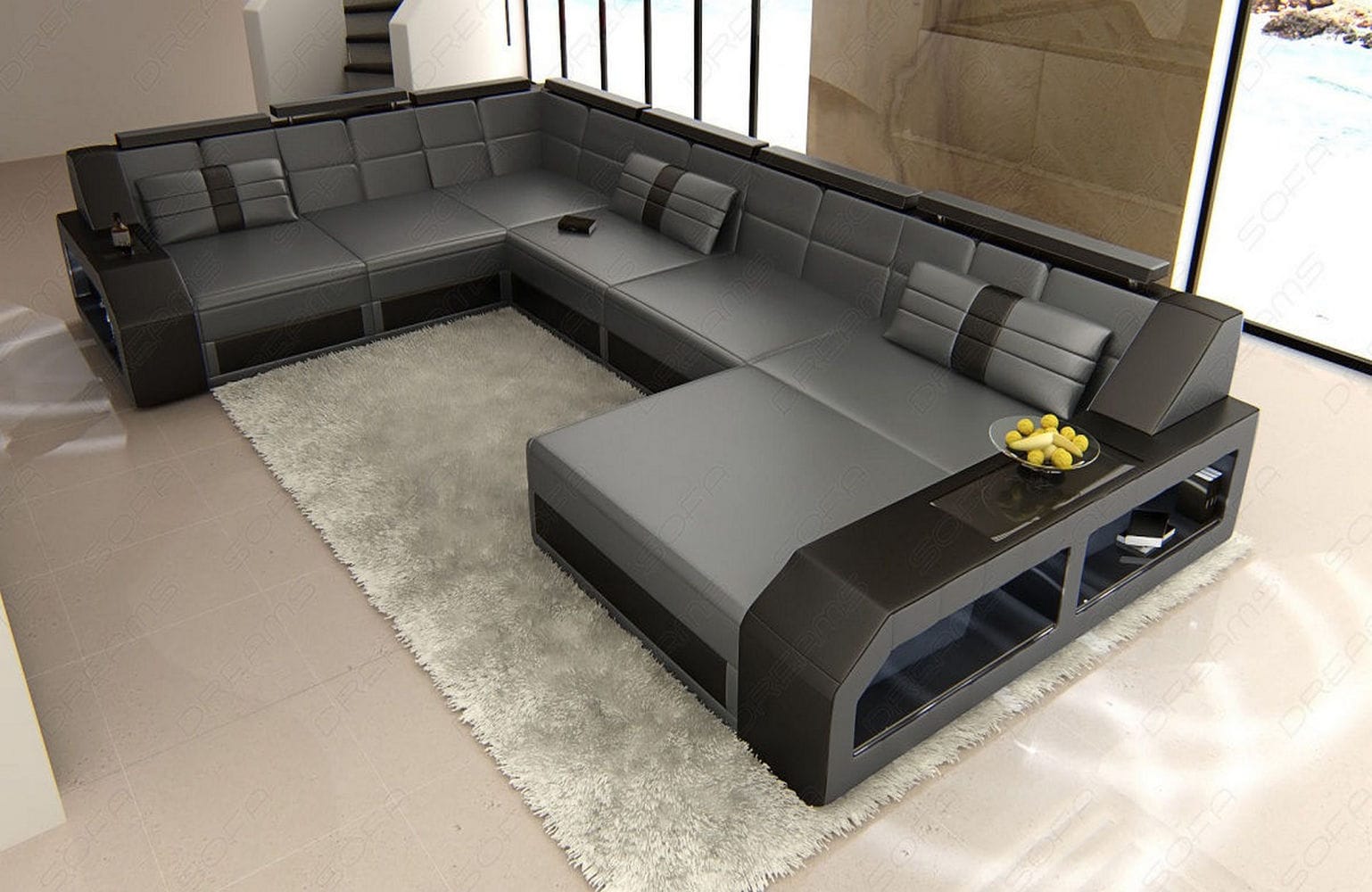Mini XXL Wohnlandschaft Matera U-Form grau-schwarz