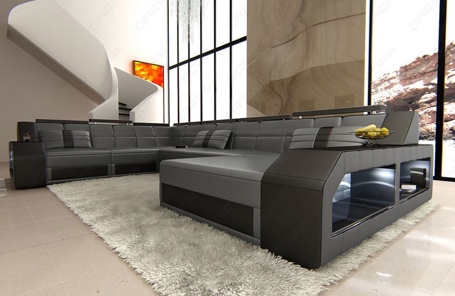 Mini XXL Wohnlandschaft Matera U-Form grau-schwarz