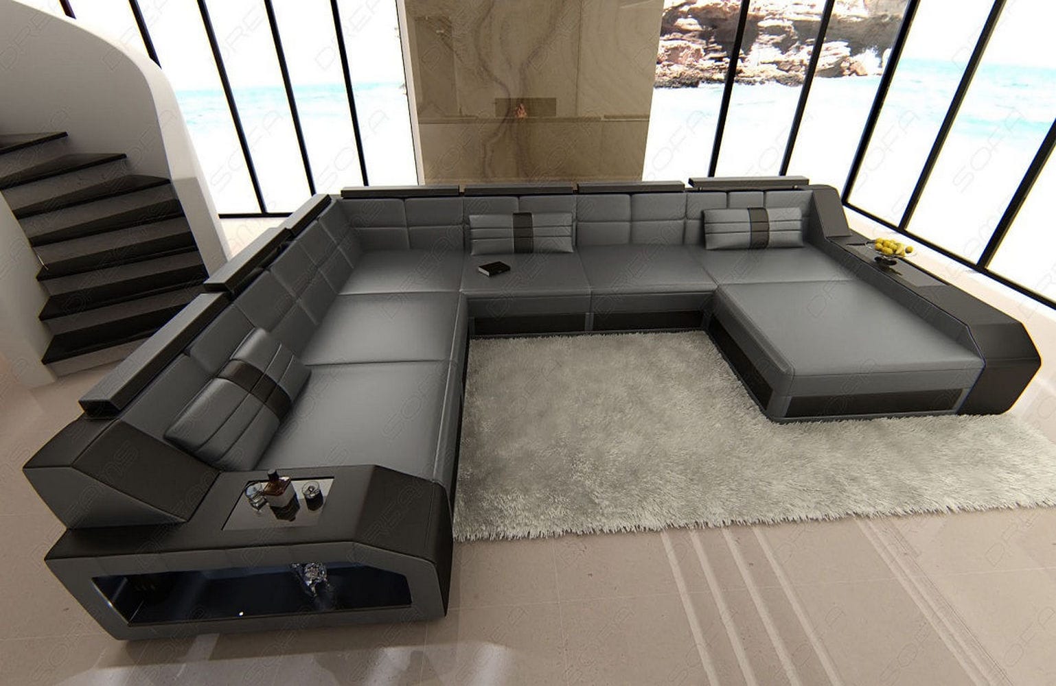 Mini XXL Wohnlandschaft Matera U-Form grau-schwarz
