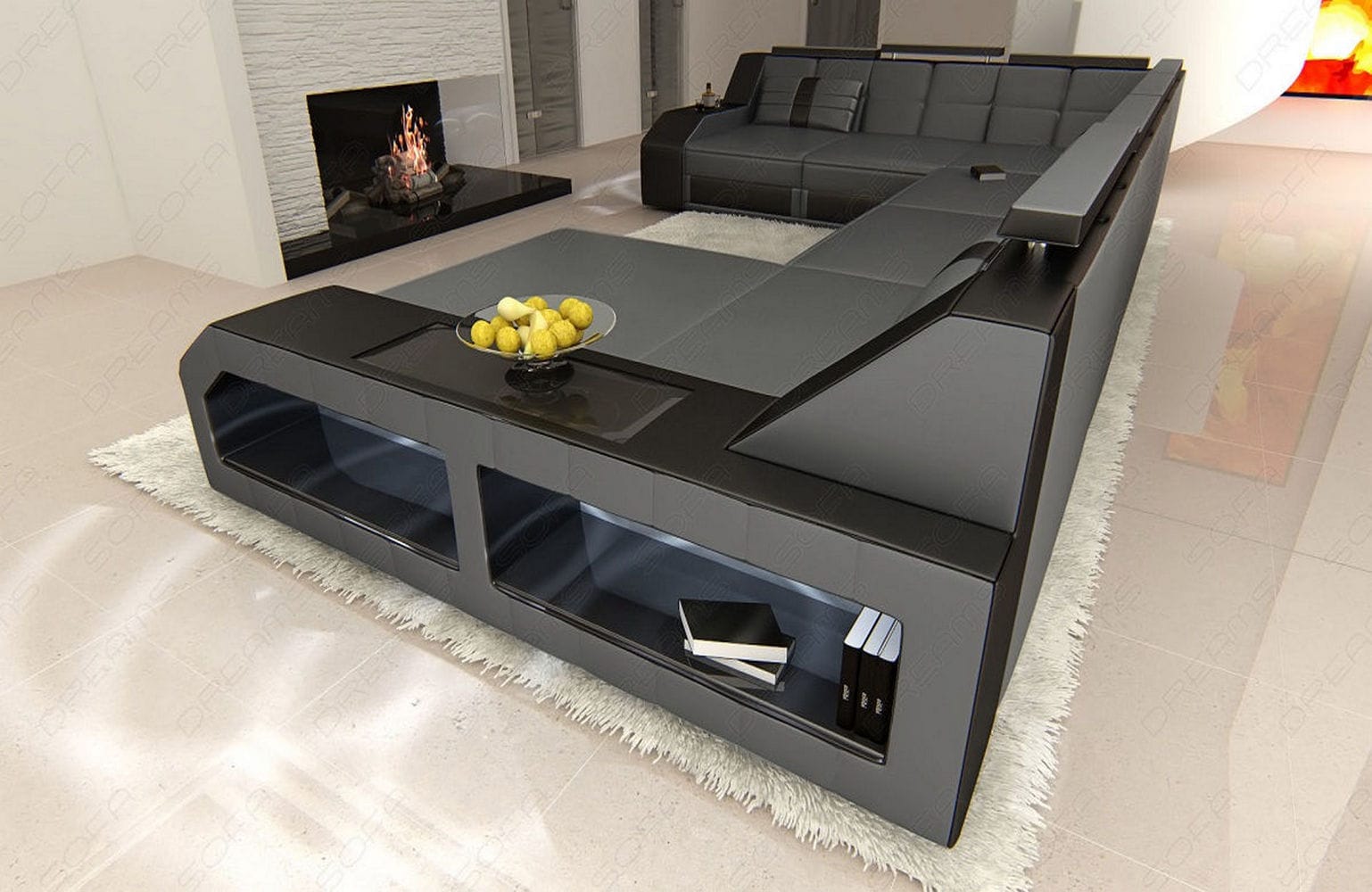 Mini XXL Wohnlandschaft Matera U-Form grau-schwarz