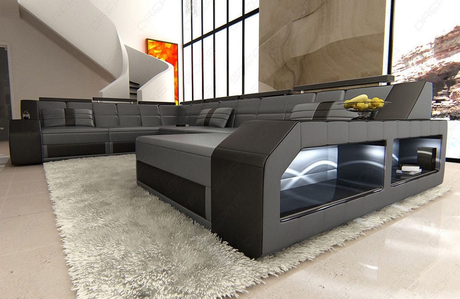 Mini XXL Wohnlandschaft Matera U-Form grau-schwarz