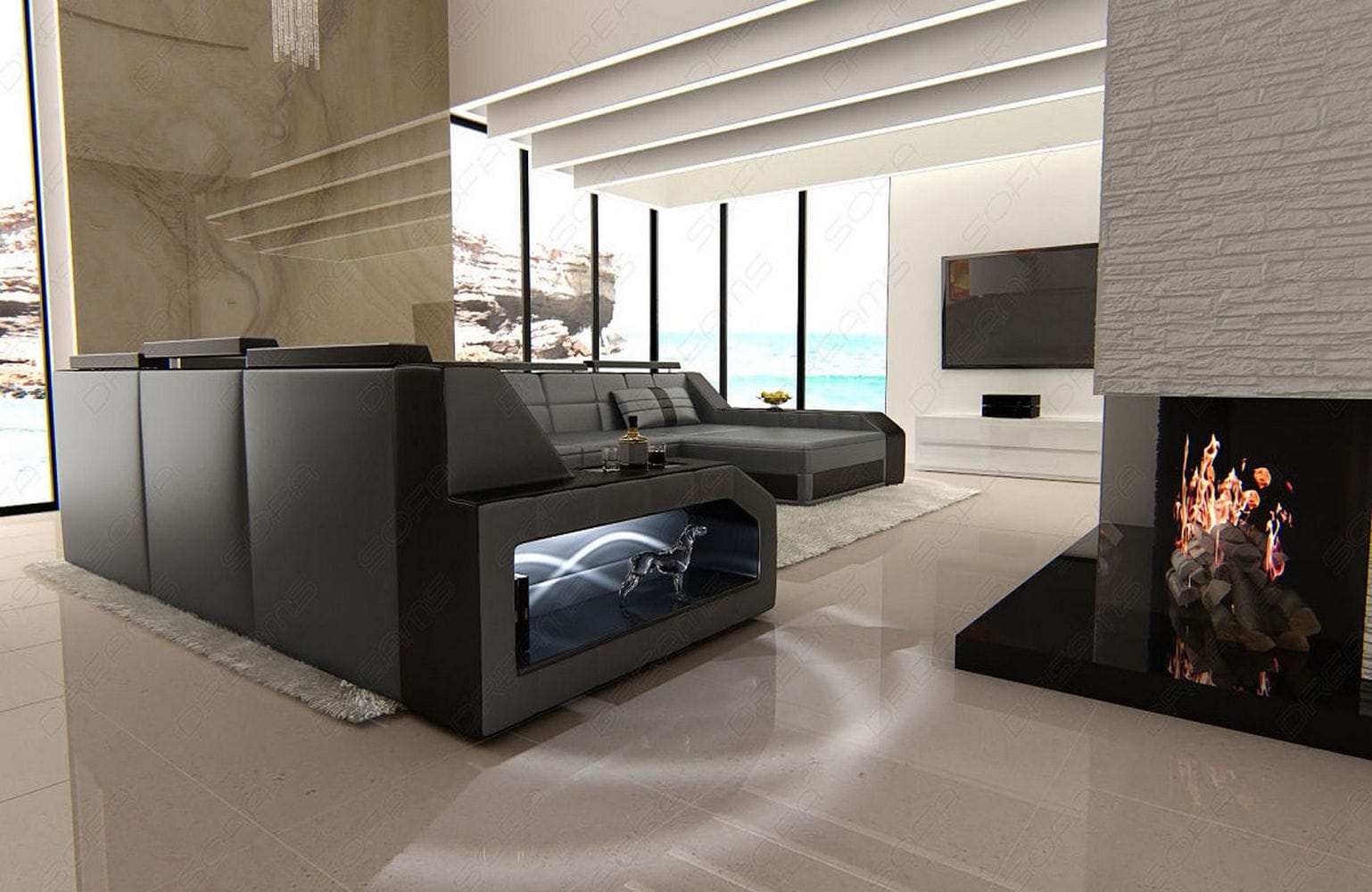 Mini XXL Wohnlandschaft Matera U-Form grau-schwarz