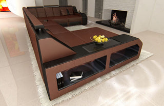 XXL Wohnlandschaft Matera U-Form aus Leder dunkelbraun-schwarz