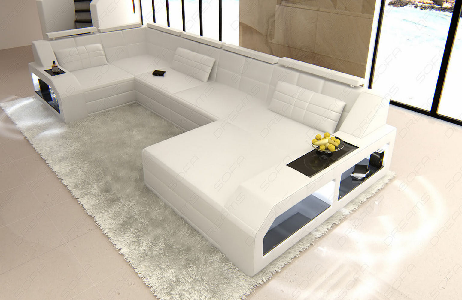 Leder Wohnlandschaft Arezzo mit LED
