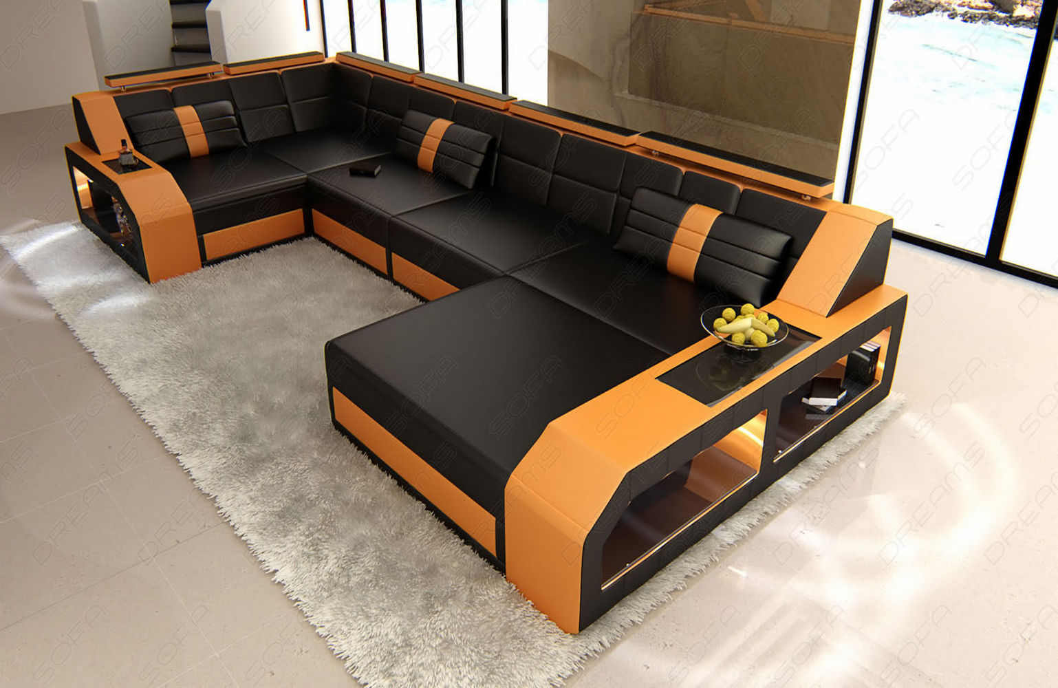 Leder Wohnlandschaft Arezzo mit LED