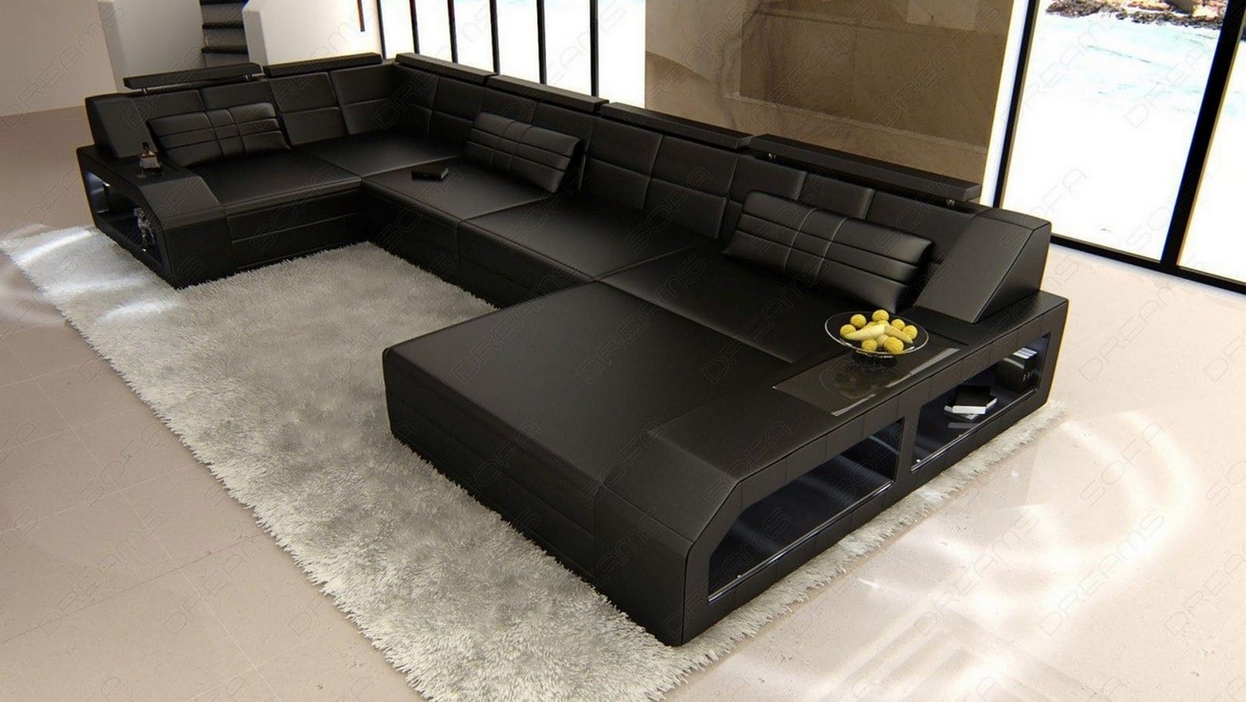 Leder Wohnlandschaft Arezzo mit LED