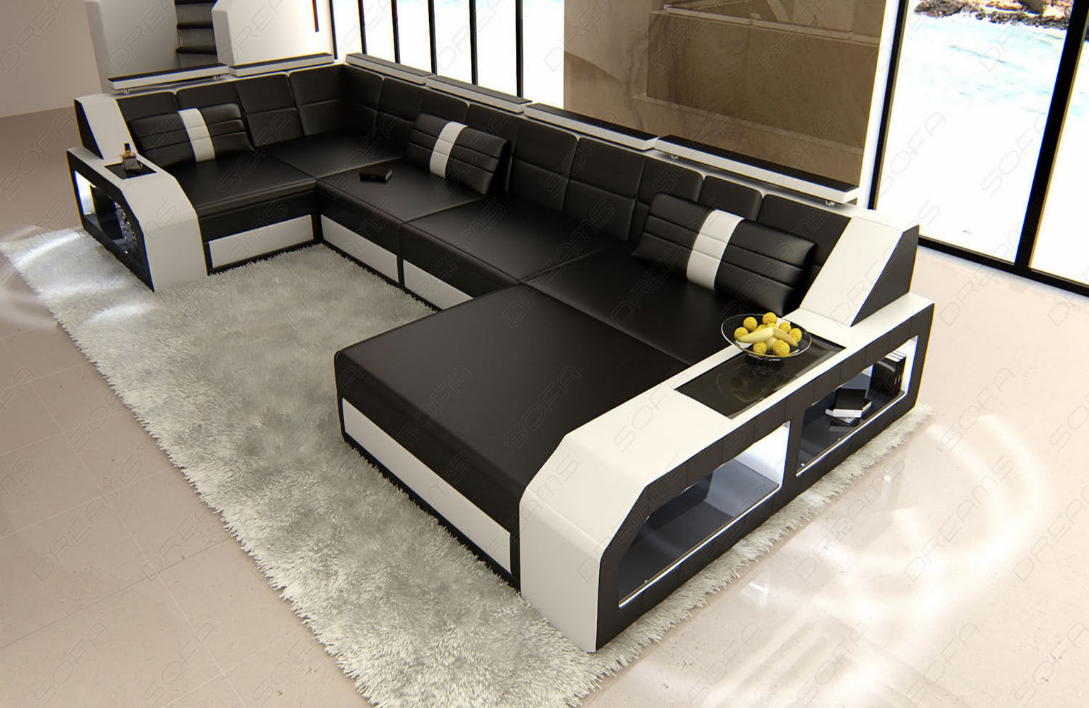 Leder Wohnlandschaft Arezzo mit LED