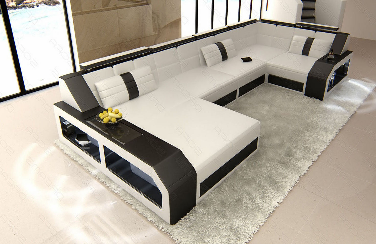 Leder Wohnlandschaft Arezzo mit LED