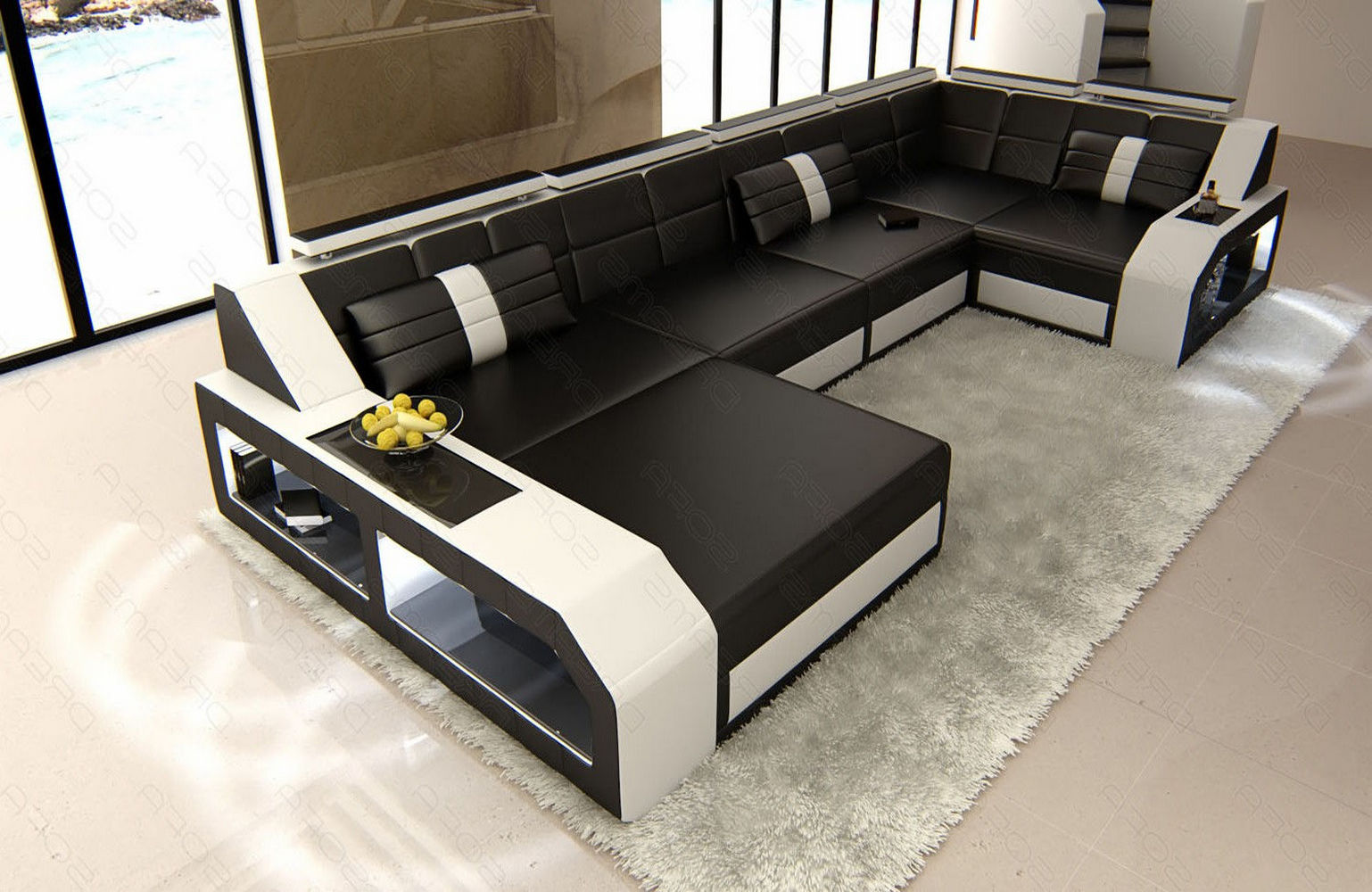 Leder Wohnlandschaft Arezzo mit LED