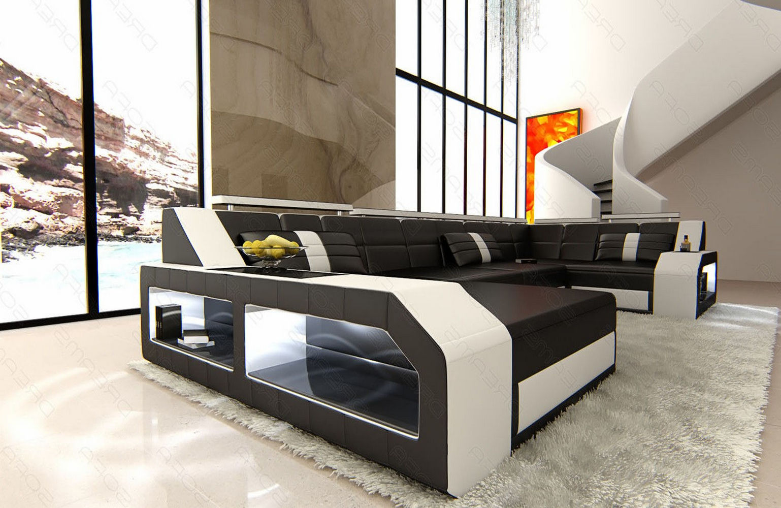 Leder Wohnlandschaft Arezzo mit LED