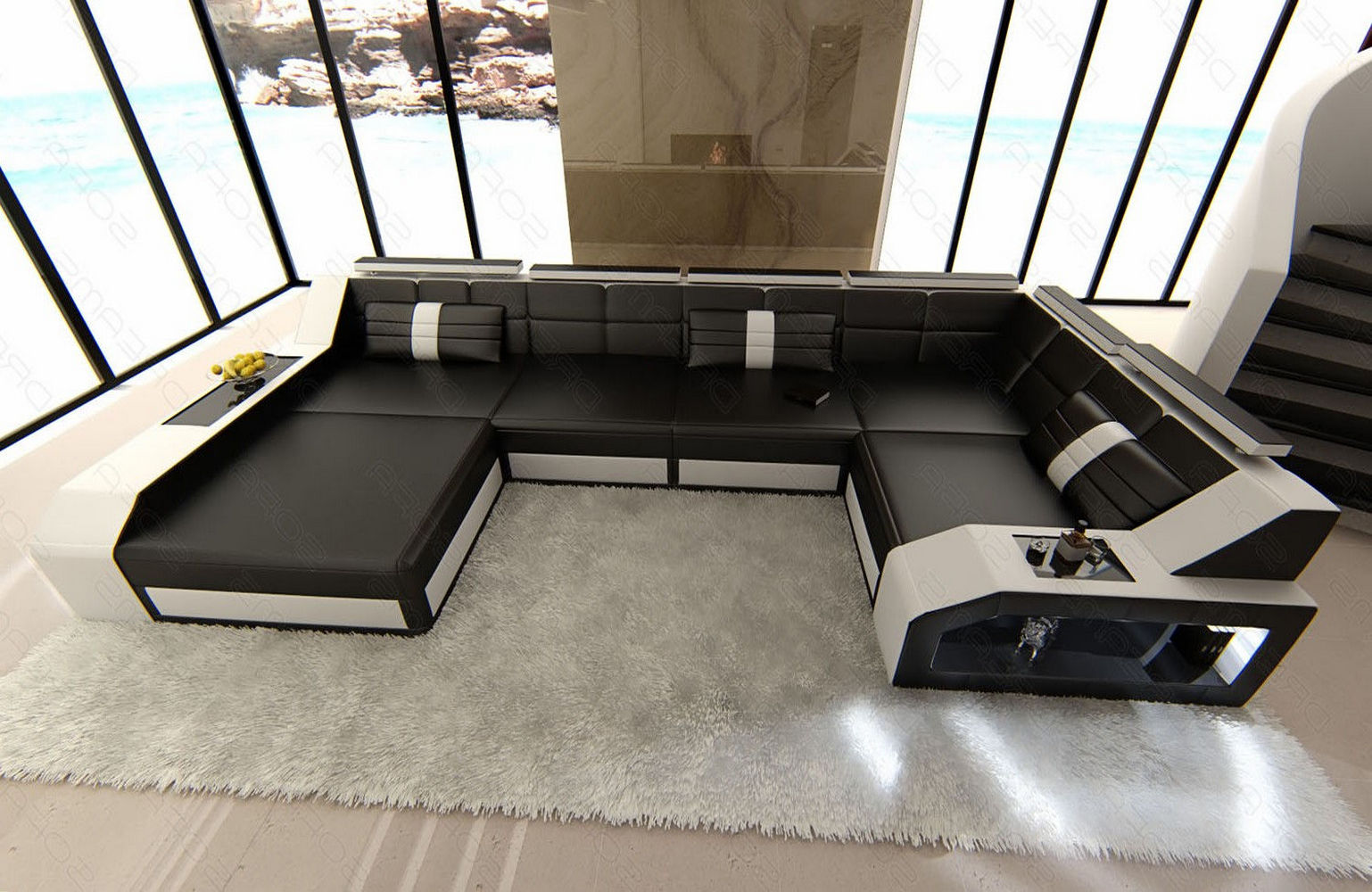 Leder Wohnlandschaft Arezzo mit LED